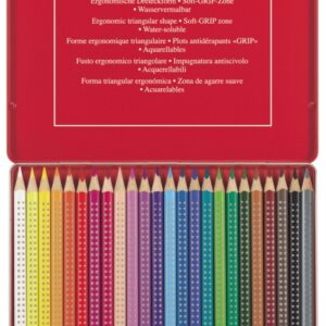 Spalvoti akvareliniai pieštukai Faber-Castell GRIP 2001, tribriauniai, 24 spalvų, metalinėje dežutėje - Image 3