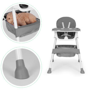 Vaikiška maitinimo kėdutė su padėklu ir krepšiu, 5 taškų saugos diržai, pilka, ECOTOYS - Image 4