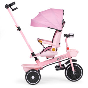 2-in-1 tricycle stroller, swivel seat, foldable canopy, pink, ECOTOYS - Image 4