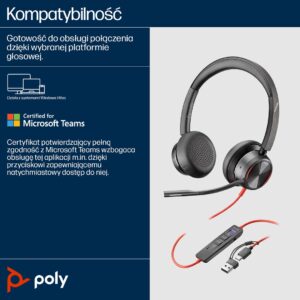 HP Poly „Poly Blackwire 8225 Stereo“ „Microsoft Teams“ sertifikuotos „USB-C“ ausinės + „USB-C/A“ adapteris - Image 3
