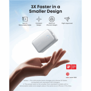 Anker Nano Power Bank 45W with Built-In Retractable USB-C Cable | A1638H21 | 10000 mAh | White - Image 6