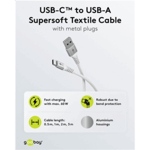 Goobay | USB-C to USB-A Supersoft Textile Cable with Metal Plugs | 74530 - Image 3