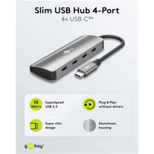 Goobay Slim 4-Port USB-Hub, USB-C auf USB-C, 10 Gbit/s, Grey | 76565 - Image 4