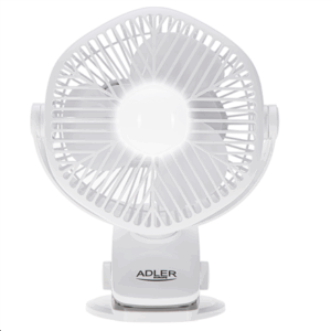 Adler Rechargeable fan with clip | AD 7335 | Table Fan | 6 W | Diameter 12.7 cm | Number of speeds 3 | Oscillation | White