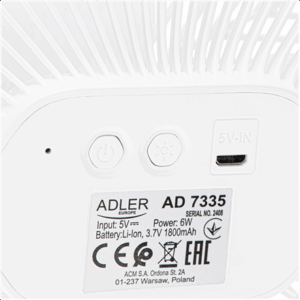 Adler Rechargeable fan with clip | AD 7335 | Table Fan | 6 W | Diameter 12.7 cm | Number of speeds 3 | Oscillation | White - Image 5