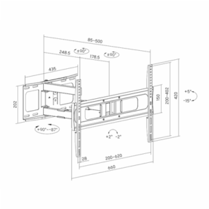 Sunne Wall mount | 37-86-EA2 Full-motion TV wall mount | 37-86 " | Maximum weight (capacity) 50 kg | Black - Image 2