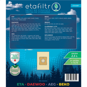 ETA Dust bags for ETA, Daewoo, AEG and Beko vacuum cleaners | ETA1458P | 5 pc(s) | Brown - Image 2