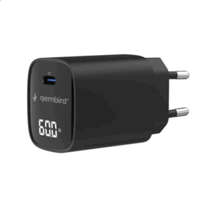 Gembird TA-UC-1C-PD60LCD-01-BK | 60W USB Type-C fast charger, LCD