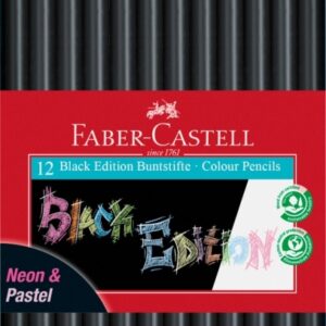 Spalvoti pieštukai Faber-Castell Black Edition, 12  neoninių ir pastelinių spalvų