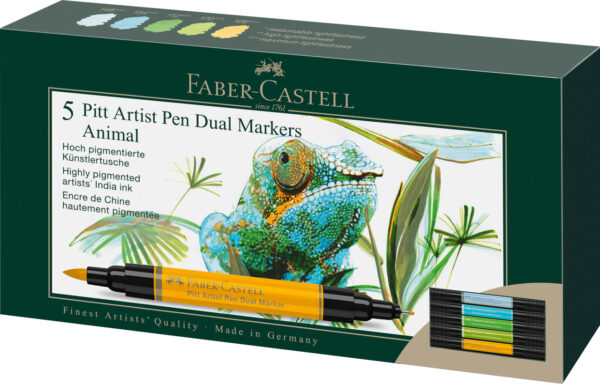 162008_Pitt Artist Pen Dual Marker India ink, wallet of 5, animals