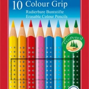 Spalvoti pieštukai Faber-Castell Grip 2001, tribriauniai, 10 spalvų su trintuku