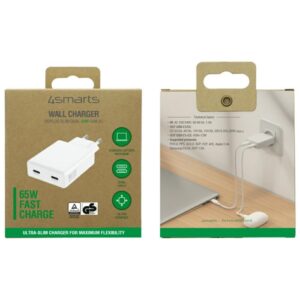 Laidinis įkroviklis 4smarts PDPlug Slim Dual 65W GaN 2xUSB-C baltos spalvos - Image 6