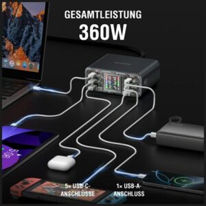 Charging station 4smarts Desk Charger Lucid GaN DIY 360W 5xUSB-C 1xUSB-A gray - Image 4