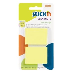 *Lipnūs lapeliai Stick´N 21099, 38x51mm, 2 spalvos po 50vnt, skaidrūs, geltonos spalvos, blisteryje