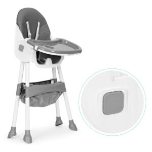 Vaikiška maitinimo kėdutė su padėklu ir krepšiu, 5 taškų saugos diržai, pilka, ECOTOYS - Image 5