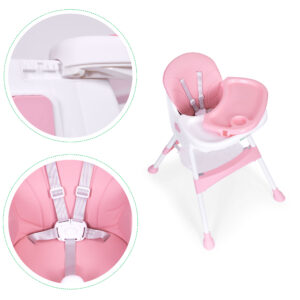 Vaikiška maitinimo kėdutė su padėklu ir krepšiu, 5 taškų saugos diržai, rožinė, ECOTOYS - Image 5