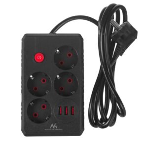 Maclean elektros paskirstytuvas, 4 lizdai + 3xUSB prailginimo laidas, 110–240 V kintama srovė, 50/60 Hz, 2,1 A, maks. 2500 W, 1,5 m, juodas, MCE392 B - Image 3
