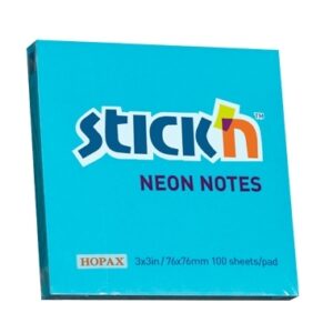 Lipnūs lapeliai Stick´N 21209, 76x76mm, 100 lapelių, neoninės mėlynos spalvos