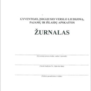 Gyventojo, įsigijusio verslo liudijimą, pajamų ir išlaidų apskaitos žurnalas, A5, vertikalus, 36 lapai