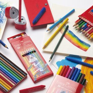 Spalvoti akvareliniai pieštukai Faber-Castell GRIP 2001, tribriauniai, 24 spalvų, metalinėje dežutėje - Image 4