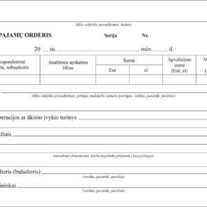 Kasos pajamų orderis, A5, SC, 50 kompl, nenumeruotas