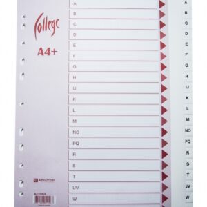 Skiriamieji lapai College, A4+, A-Z, plastikiniai, baltos spalvos