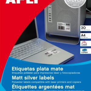 Lipnios etiketės Apli. A4. 105x148mm. 4 etiketės lape. atsparui aplinkos poveikiui. 20 lapų. baltos spalvos