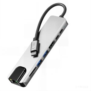 Tech-Protect HB09 HUB ADAPTERIS 8IN1 TYPE-C + USB-A3.0 + USB-C3.0 + HDMI 4K 60HZ + SD/TF + PD100W + RJ45 1000MB/S PILKAS (SPACE GREY) - Image 5
