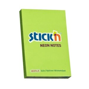 Lipnūs lapeliai Stick´N 21163, 51x76mm, 100 lapelių, Neoninės žalios spalvos