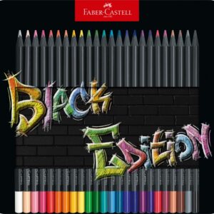 Spalvoti pieštukai Faber-Castell Black Edition, 24 ryškių spalvų, metalinėje dėžutėje