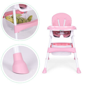 Vaikiška maitinimo kėdutė su padėklu ir krepšiu, 5 taškų saugos diržai, rožinė, ECOTOYS - Image 6