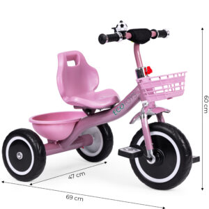 Tricycle with non-slip grips, bell, basket, pink, ECOTOYS - Image 6