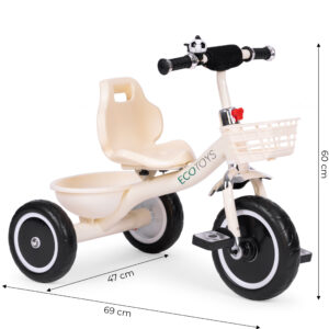 Tricycle with non-slip grips, bell, basket, beige, ECOTOYS - Image 6
