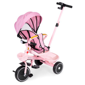 2-in-1 tricycle stroller, swivel seat, foldable canopy, pink, ECOTOYS - Image 6