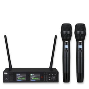 DNA Professional XMIC 2 - dvigubas belaidis rinkinys: 2 rankiniai mikrofonai + imtuvas (518–542 MHz)