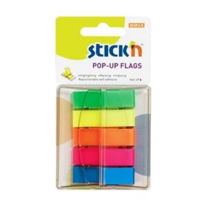 Plastikiniai žymekliai Stick´N 26029, 45x12mm, 5 spalvos po 40vnt.,blisteryje