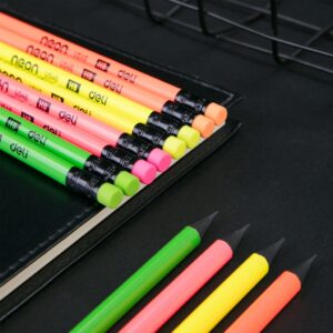 Grafitinis pieštukas Deli Neon U54600, HB, neoninių spalvų, su trintuku - Image 3