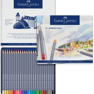 Spalvoti akvareliniai pieštukai Faber-Castell Goldfaber Aqua Creative Studio, 24 spalvų, metalinėje dėžutėje