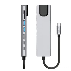 Tech-Protect HB09 HUB ADAPTERIS 8IN1 TYPE-C + USB-A3.0 + USB-C3.0 + HDMI 4K 60HZ + SD/TF + PD100W + RJ45 1000MB/S PILKAS (SPACE GREY) - Image 6