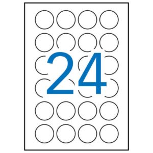 Apvalios lipnios etiketės Apli, A4, 40mm, 24 etiketės lape, 25 lapai, baltos spalvos - Image 2