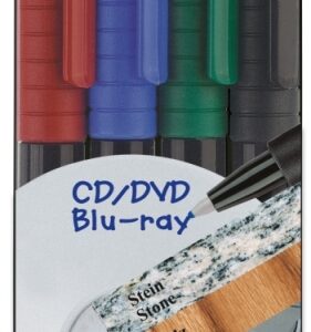 Permanentinių rašiklių rinkinys Faber-Castell Multimark F, 0,6mm, su trintuku, 4 spalvos
