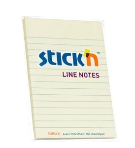 Lipnūs lapeliai Stick´N 21056, 101x150mm, 100 lapelių, geltonos spalvos, linijomis