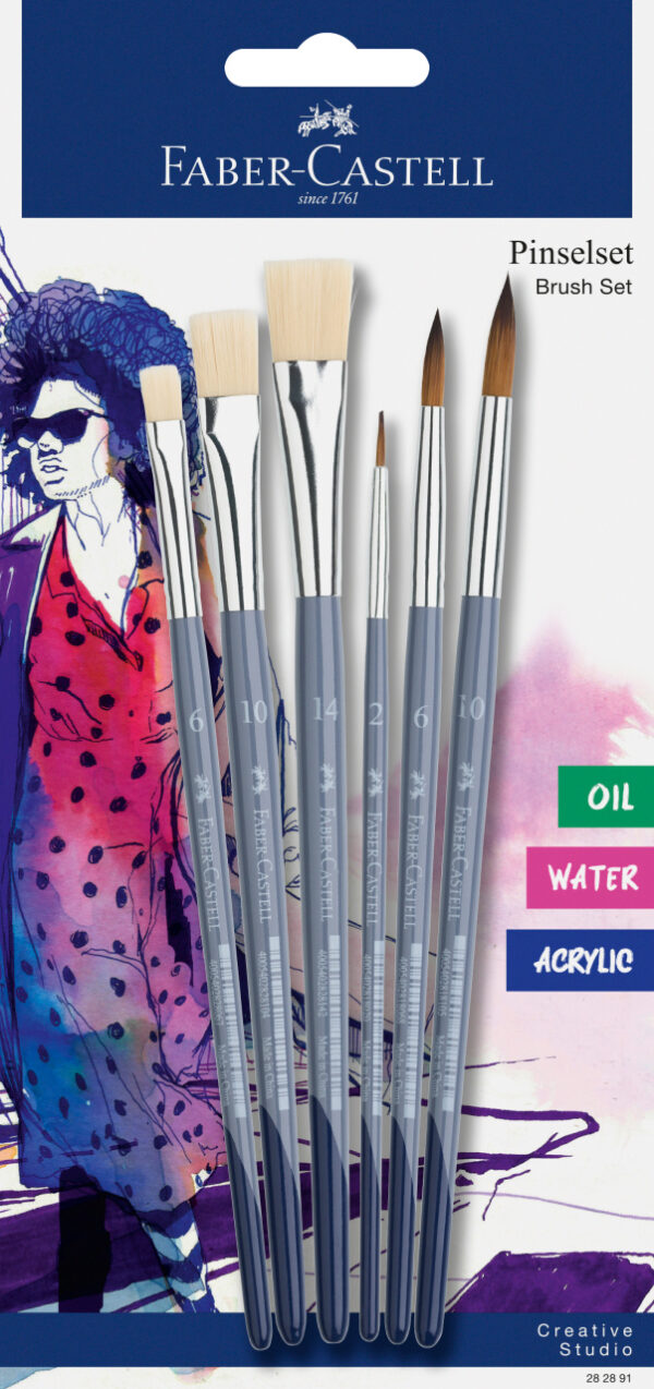 282891_Blistercard 3x round paint brushes and 3x flat paint brushes