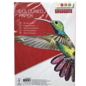 Spalvoto popieriaus rinkinys College, A4, 80g, 4 neoninės spalvos po 5 lapus, 20 lapų