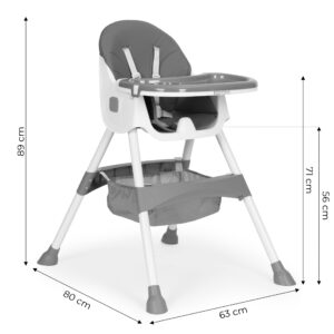 Vaikiška maitinimo kėdutė su padėklu ir krepšiu, 5 taškų saugos diržai, pilka, ECOTOYS - Image 7