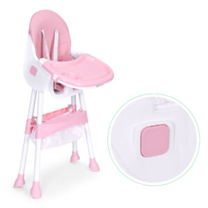 Vaikiška maitinimo kėdutė su padėklu ir krepšiu, 5 taškų saugos diržai, rožinė, ECOTOYS - Image 7