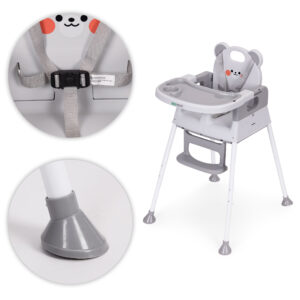 Vaikiška maitinimo kėdutė 3-in-1 su dvigubu padėklu ir 5 taškų saugos diržais, pilka ECOTOYS - Image 7