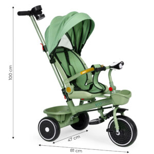 2-in-1 tricycle stroller, swivel seat, foldable canopy, green, ECOTOYS - Image 7
