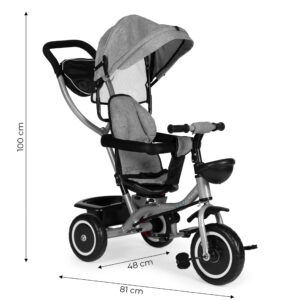 2-in-1 tricycle stroller, swivel seat, foldable canopy, gray, ECOTOYS - Image 7