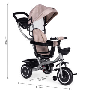 2-in-1 tricycle stroller, swivel seat, foldable canopy, beige, ECOTOYS - Image 7